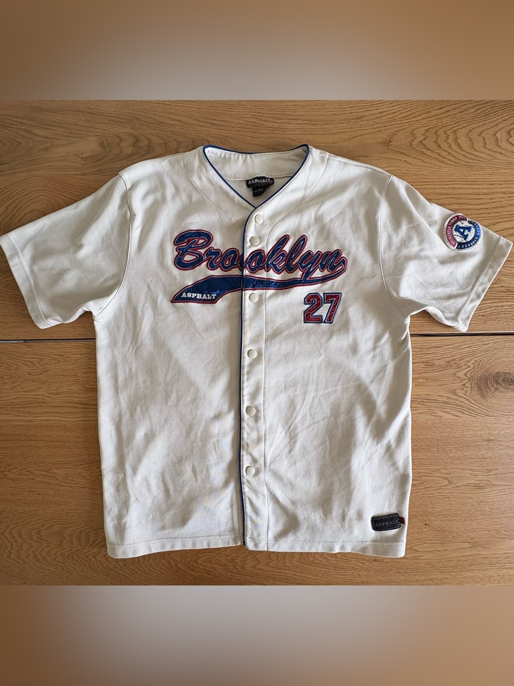 Vintage Asphalt Legend Brooklyn 27 Baseball Jersey Mens XL White Button Up